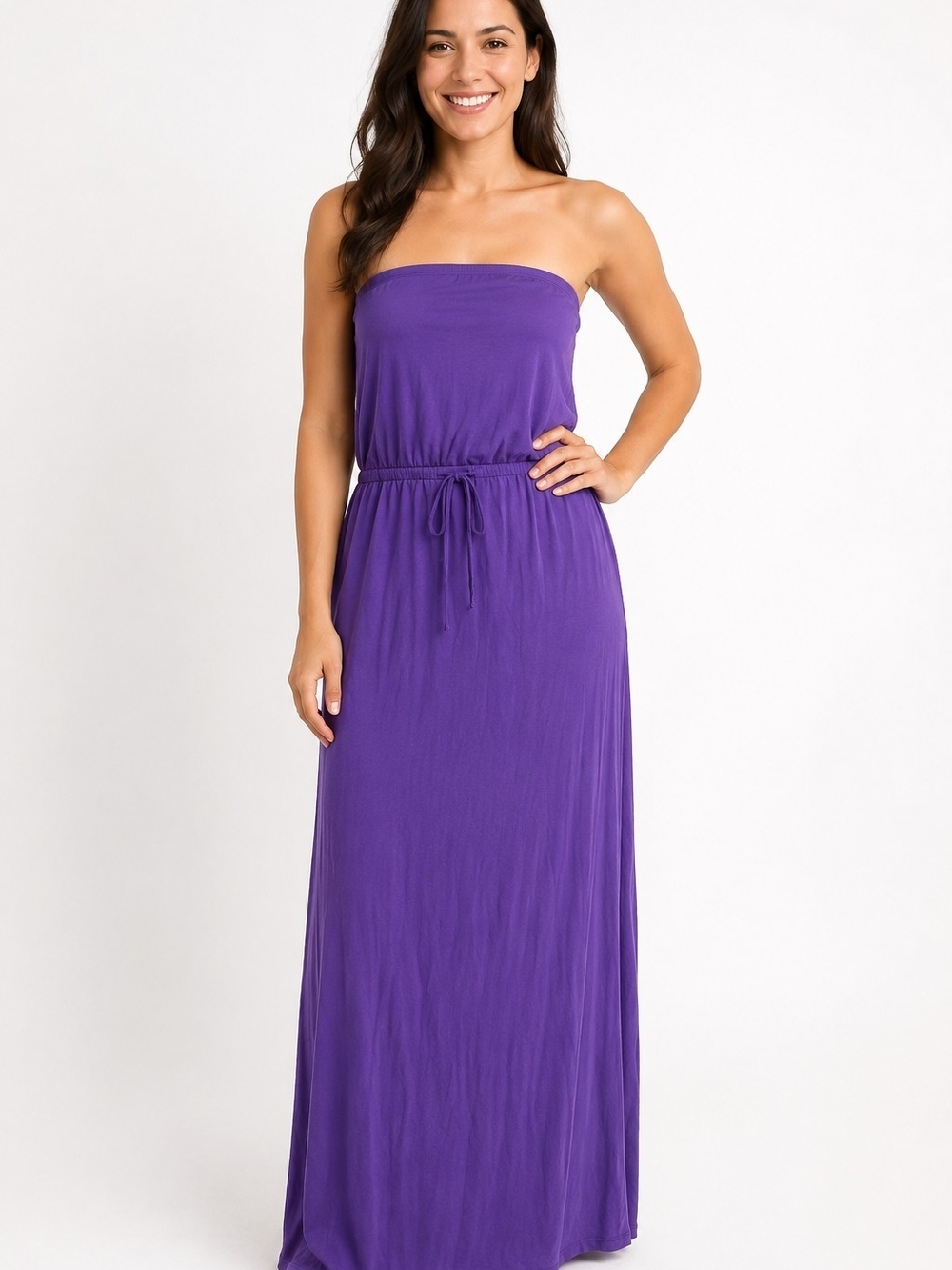 Old Navy Strapless Purple Maxi Dress with Adjustable Waist Drawstring Women's SP